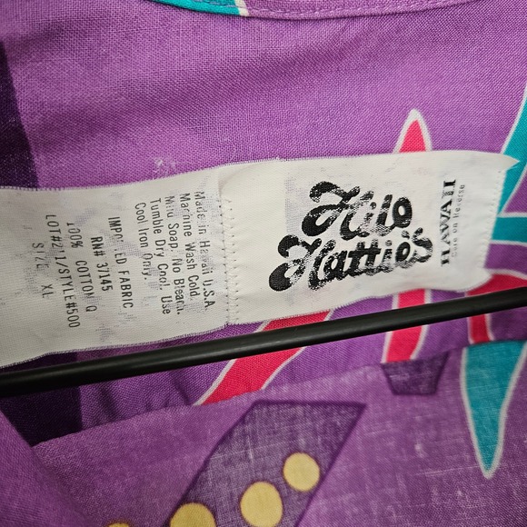 Hilo Hattie Retro Hawaiian Button Front Shirt Men's Sz XL Purple Pink - Picture 4 of 8